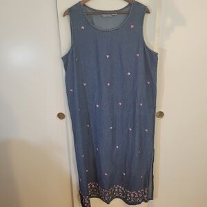 Jane Ashley Blue Dress with Pink Floral Accents